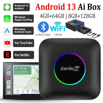 CarlinKit Android 13 Smart TV Box Для Apple CarPlay Беспроводной Android Автоматический Адаптер QCM6125 4G LTE GPS Bluetooth WiFi Для YouTube