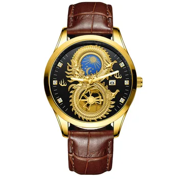 Лучшие мужские часы FNGEEN, кварцевые часы со светящимися стрелками, водонепроницаемые Мужские наручные часы Moon Sport Calendar Dragon, роскошные деловые мужские наручные часы
