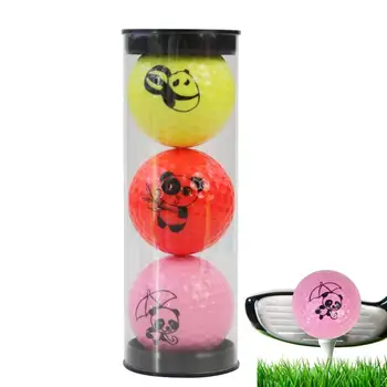 3 предмета Мяч для гольфа с милой мультяшной пандой, двухслойные тренировочные мячи для гольфа из синтетического каучука, подарочные мячи для гольфа и тренировок