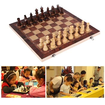 Шахматная доска 3 в 1 Складные Наборы деревянных шахматных досок для хранения Игровой набор для шахмат и шашек Дорожные Наборы шахмат