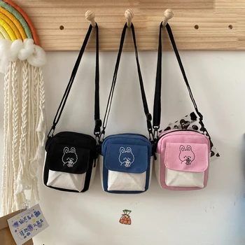 Ретро Женская мультяшная холщовая сумка контрастного цвета, мини-сумки через плечо с клапаном, простая художественная холщовая сумка, сумка через плечо