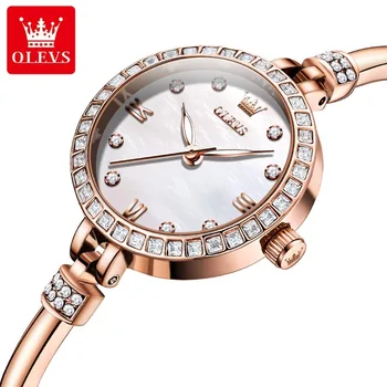 OLEVS 5585 Кварцевые часы для женщин Модный водонепроницаемый ремешок из нержавеющей стали Женские наручные часы