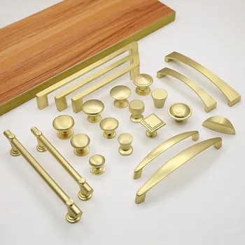 Современная минималистичная мебель Тянет дверцу шкафа Золотую ручку Ящика кухонного шкафа Медную Матовую ручку комода с одним отверстием