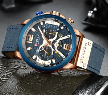 Модные спортивные часы для мужчин от ведущего бренда класса Люкс CURREN Военные кожаные аналоговые наручные часы Кварцевые мужские часы Relogio Masculino