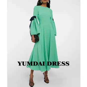 Зеленое вечернее платье YUMDI для женщин, бальное платье для особых случаев, черный галстук-бабочка в тон, платье для банкета на свадьбу в деревенском стиле с длинным рукавом