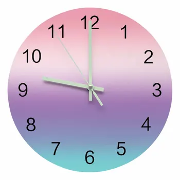 Фиолетовый Розовый Бирюзово-зеленый градиент Большие Круглые Светящиеся Иглы Часы Настенный декор Комнаты Подвесные Украшения Бесшумные Настенные часы