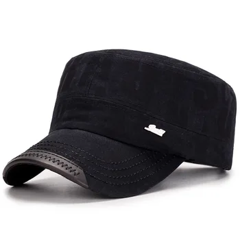 Винтажные военные кепки из выстиранного хлопка, шляпа с плоским верхом, Мужская и женская Регулируемая облегающая кепка из плотного денима, военная шляпа Snapback