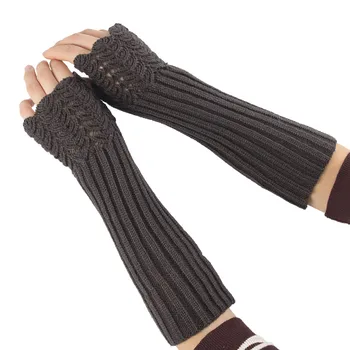 Женские перчатки-грелки для рук кабельной вязки, сверхдлинные перчатки без пальцев с отверстиями для большого пальца, варежки, вязаные грелки для рук без пальцев, рукавицы-варежки