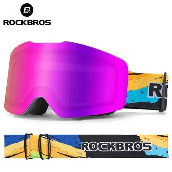 Официальные Лыжные очки ROCKBROS, Двухслойные Лыжные Очки UV400, С Защитой от запотевания, Очки для Сноуборда с Большим снегом, Лыжные очки
