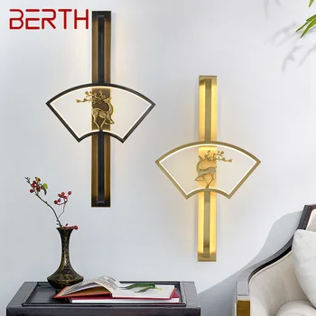 Современный настенный светильник BERTH, светодиодный Винтажный латунный креативный веерообразный светильник-бра с оленем для домашнего декора гостиной спальни