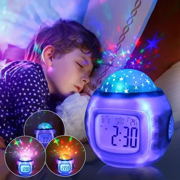 Фантастический музыкальный проектор, полный звезд, цифровой будильник, Детский будильник для сна, Ночной Красочный свет, декор комнаты, домашний декор