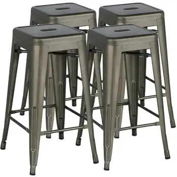 Промышленные металлические 30-дюймовые складывающиеся барные стулья без спинки, набор из 4 штук, серый оружейный металл