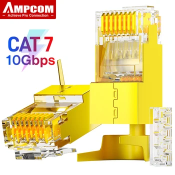 Разъем AMPCOM CAT7 RJ45 с нагрузочной планкой, Комплект из двух частей, Модульный Штекер STP 10 Гбит/с для Экранированного кабеля Ethernet cat7 CAT6A 23-26AWG