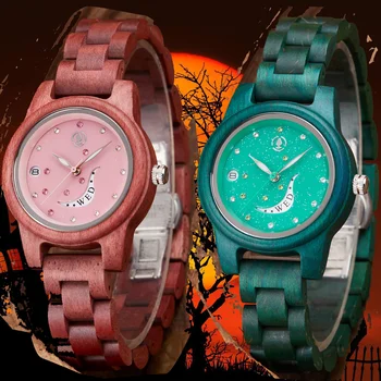Женские наручные часы из дерева, женские кварцевые часы со смайликом, деревянные часы для леди, жены, подруги, подарки на Хэллоуин для дочери, мамы.