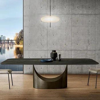 Импортированный из Италии обеденный стол из каменной плиты, простой и легкий постмодернистский роскошный домашний прямоугольный мраморный обеденный стол