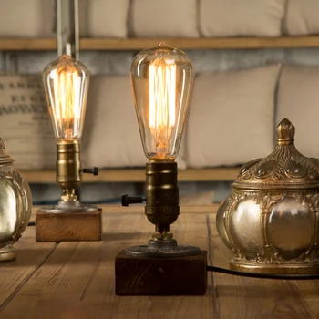 Промышленные светодиодные настольные лампы с диммером, Деревянная настольная лампа, Ретро Домашний декор, Креативный Художественный подарок, ночник