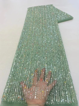 Африканский тюль, кружево, ткань с блестками, 5 ярдов для свадьбы, набор блесток для новобрачных, чистый Кристалл 2023, высококачественная Нигерийская сетка из бисера