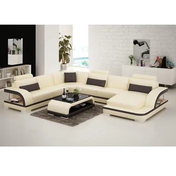 Комплекты итальянских кожаных диванов для гостиной MINGDIBAO Диван из натуральной кожи с верхним слоем U-образной формы, угловые секционные диваны с журнальным столиком