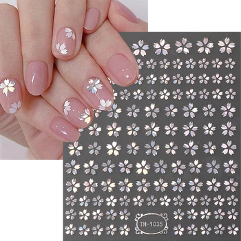 3D лазерные наклейки с цветами для ногтей Aurora Sakura, наклейки для ногтей Cherry Blossom, наклейки для нейл-арта, лепестки цветов, наклейки для ногтей DIY