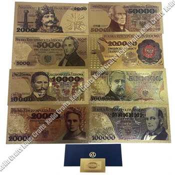 8 Дизайнов Банкнот из золота Польши 2000 5000 10000 20000 50000 100000 200000 500000 PLN для коллекции Partriotism Crafts