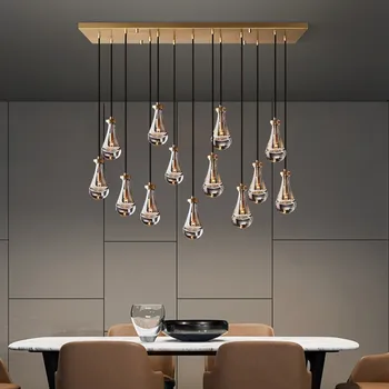 Художественная светодиодная люстра, подвесной светильник, Современная медь, роскошный обеденный хрусталь высокого класса, Подвесной светильник для спальни, прикроватный светильник для ресторана