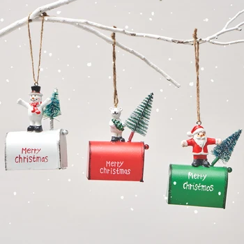 Металлический Железный красный почтовый ящик, подвесной орнамент в виде снеговика, Рождественская елка, Подвесные письма Санта-Клаусу, Рождественское украшение для дома