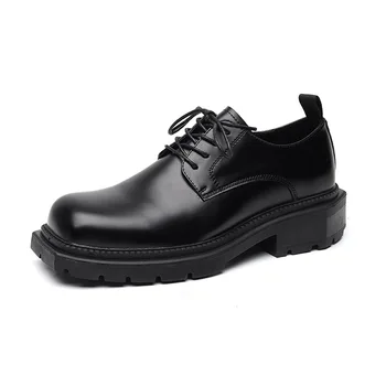 2023, Весна-осень, новые дизайнерские туфли-дерби, мужские модные повседневные черные туфли на платформе с квадратным носком в стиле ретро, мужские лоферы