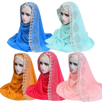 180 * 80 см, Женские мусульманские Исламские Простые Шифоновые Хиджабы, Платок, Арабский Тюрбан, Малайзийская повязка на голову, Кружевные Цветочные шали
