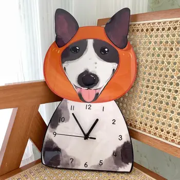 Мультяшная креативная собака Бультерьер Персонализированное украшение Настенные бесшумные часы для детской комнаты, гостиной детского сада