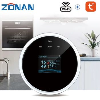 ZONAN Tuya Smart Life Датчик Сигнализации О Природном Газе ЖК-Дисплей Wifi Утечка с Функцией Температуры Детекторы Горючих Газов